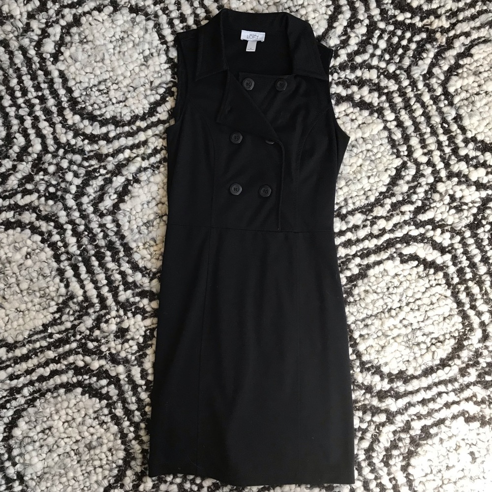 Loft Double Breasted Black Sleeveless Work Dress